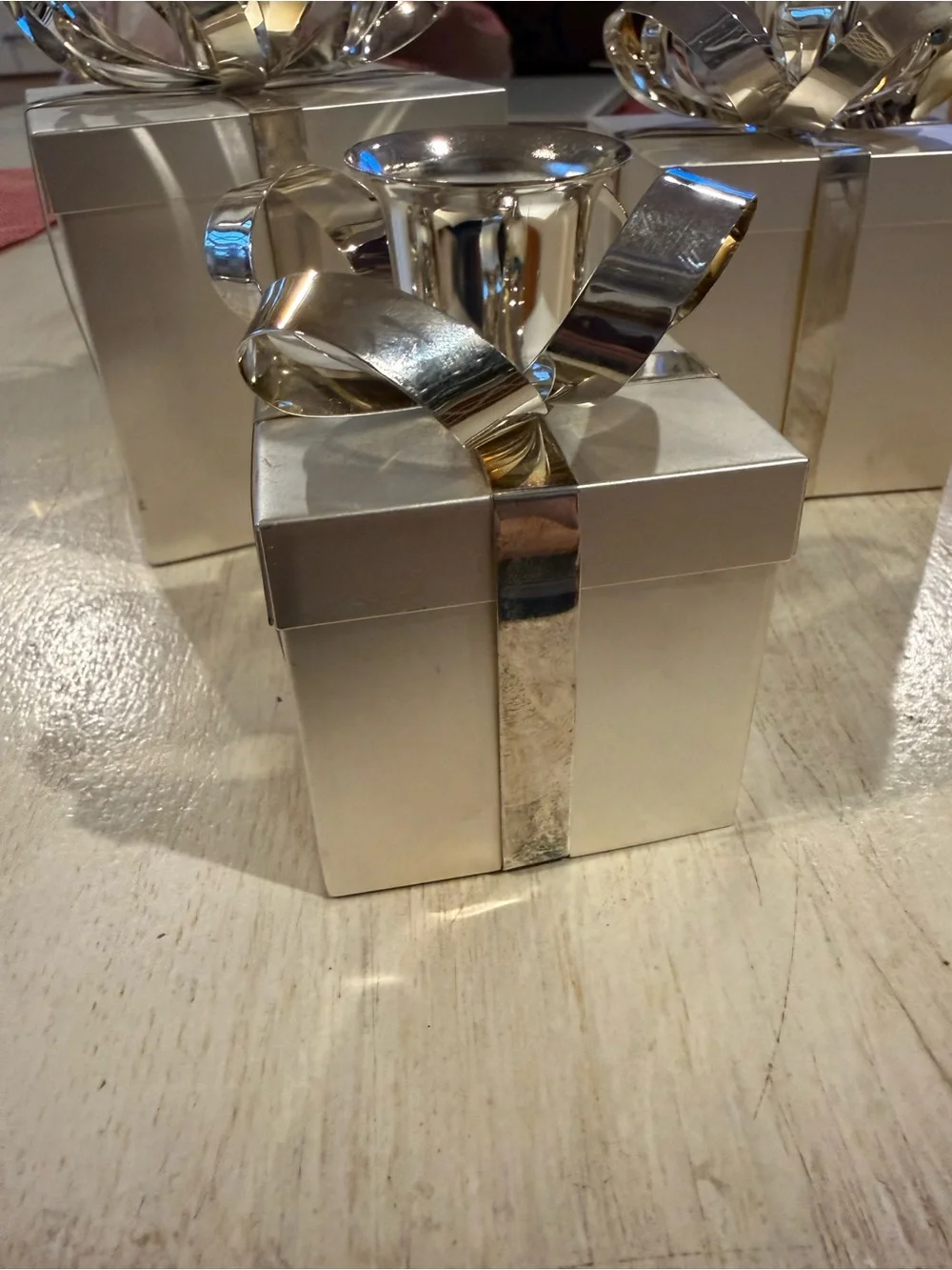 Vintage Set of 3 Godinger Holiday Wrapped Present Gift Box Candle Holders